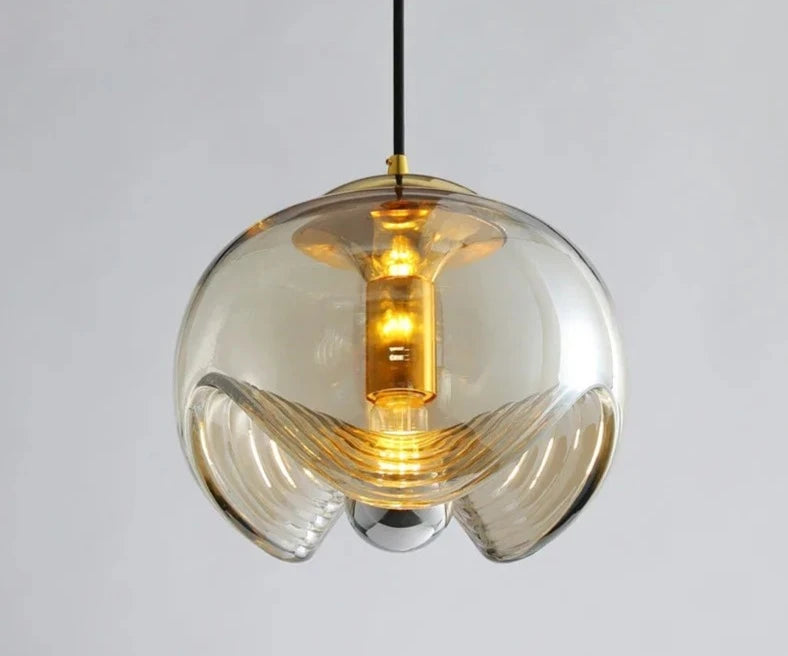 Nordic Vintage Water Wave Pattern Glass Pendant Lamp Bedside Store Restaurant Balcony Ceiling Installation Lighting Fixtures