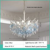 French K9 Crystal Chandelier Luxury Vintage Blue/White Natural Shell Pendant Light for Romantic Villa Living Dining Room Bedroom