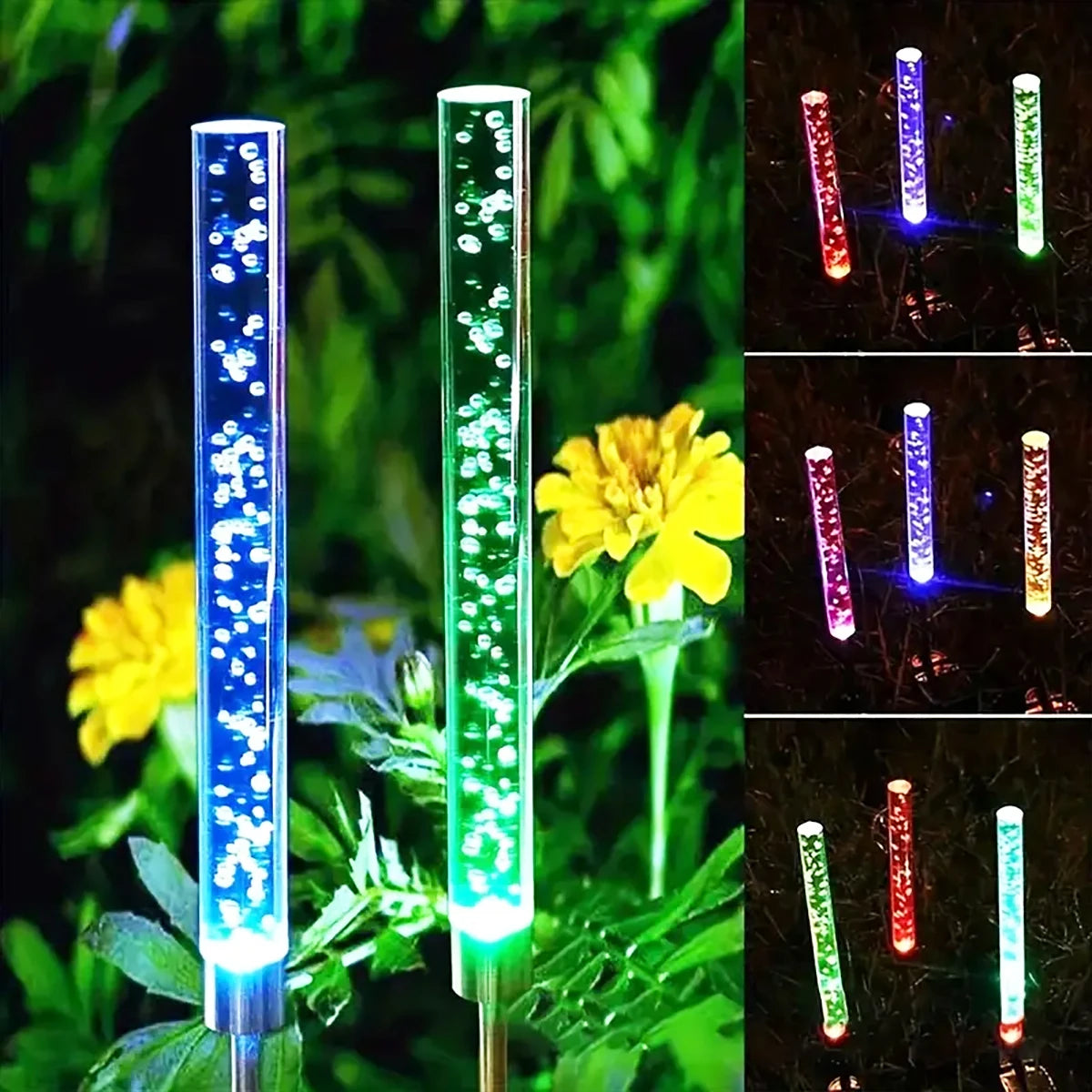 Solar Reed Bubble Stick Lights - RGB Color Changing Acrylic Lawn Stake Lamps