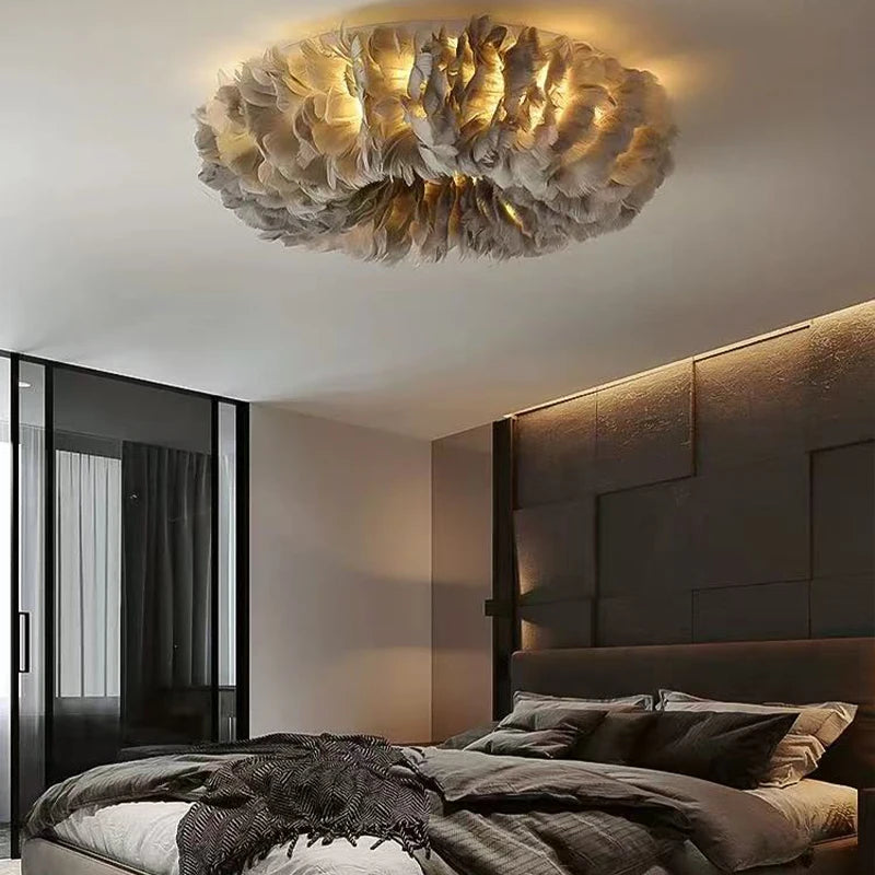 Modern Feather Led Ceiling Lamps Nordic Romantic Warm Bedroom Ceiling Lights Home Lighting Living Room Decor Lamp Luster Fixture