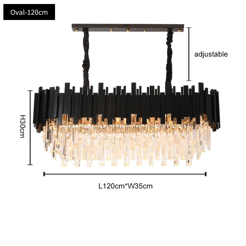 FKL Modern Crystal Black Chandelier For Living room Bedroom Oval Long Dining room Lamp Industrial Style Black Crystal Chandelier
