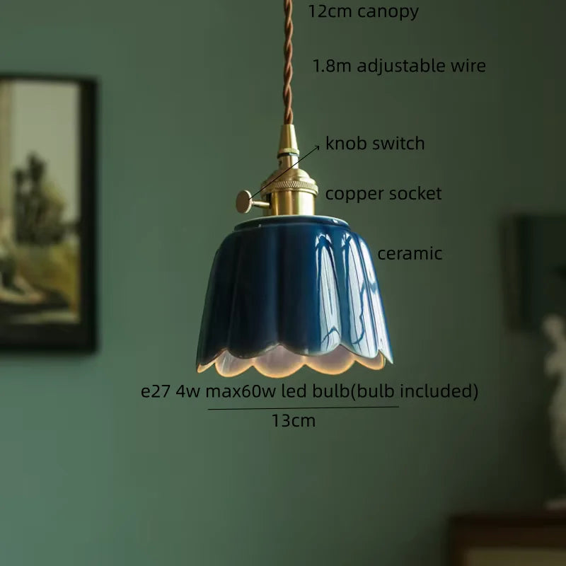 IWHD Home Design LED Pendant Lamp Balcony Reading Dining Room Japan Style Gold Copper Patterned Ceramic Hanging Lights Hanglamp