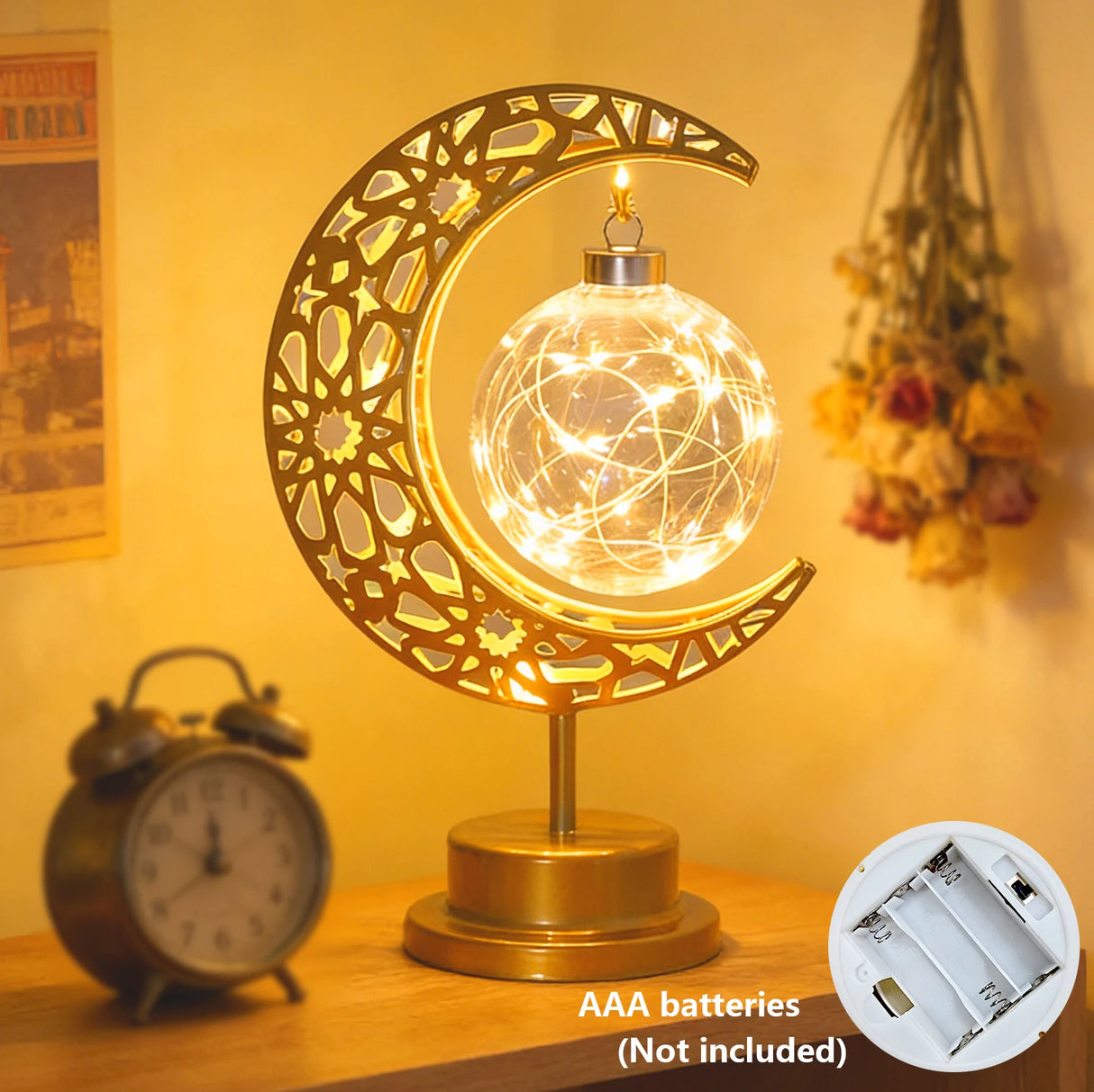 Eid Mubarak Moon LED Desk Lamp, Dimmable Warm Night Light for Bedroom, Ramadan, Gift, Decor