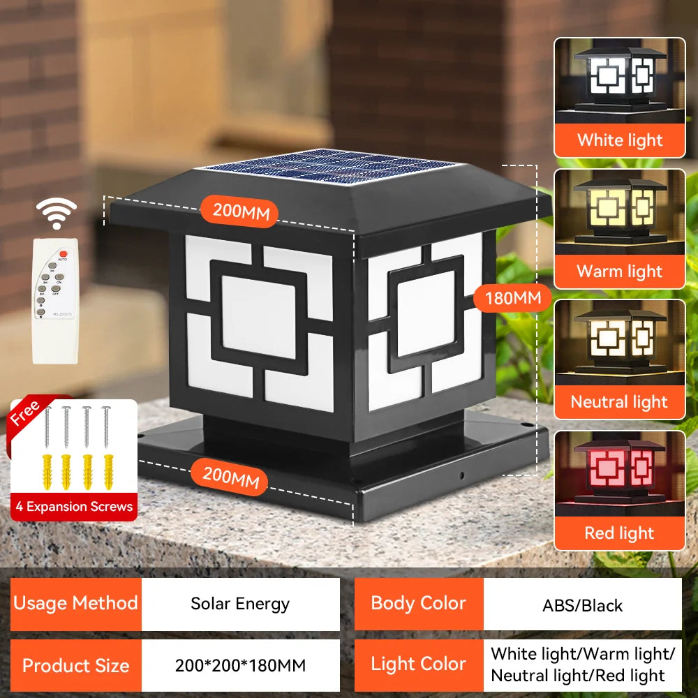 Outdoor LED Solar Column Light - Waterproof Dimmable Garden Pillar Lamp
