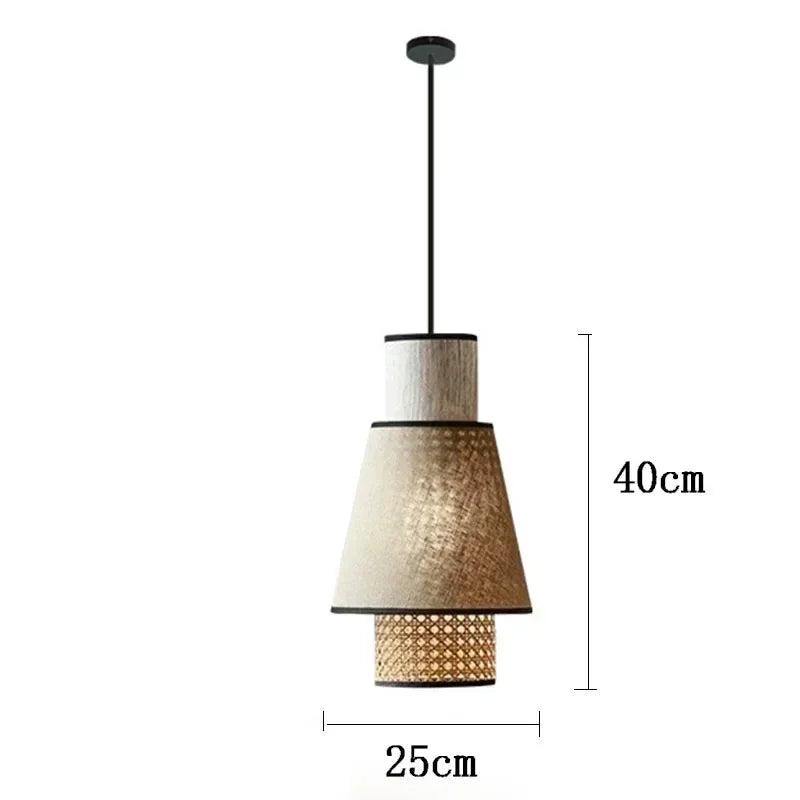 Japanese Wabi-Sabi Minimalist Cloth & Rattan Pendant Light - Woven Fabric Hanging Ceiling Lamp Fixture for Living Room, Dining Room & Kitchen