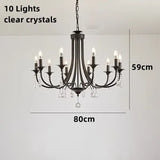 New Wrought Iron Crystal Chandelier European Classic Black Candle Lamp Modern Living Room Kitchen Dining Table Hanging Lamps