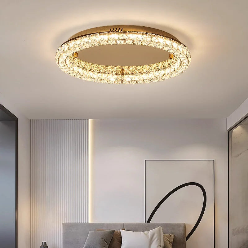Luxuy gold LED Ceiling lamp modern crystals round ceiling chandelier for living room hotel hall bedroom restaurant lighting