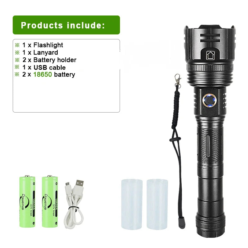 New Super Flashlights Torches Ultra Powerful Flashlight USB Recharge Flash Light 12000MAh LED Flashlight Zoom Tactical Lantern