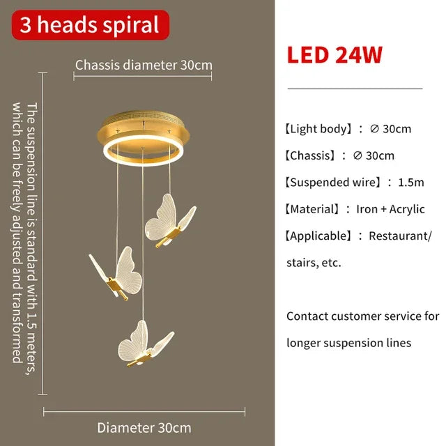 Gold LED Butterfly Lights Home Indoor Staircase Hanging Chandleiers Lamps Living Kitchen Island Bedroom Wall