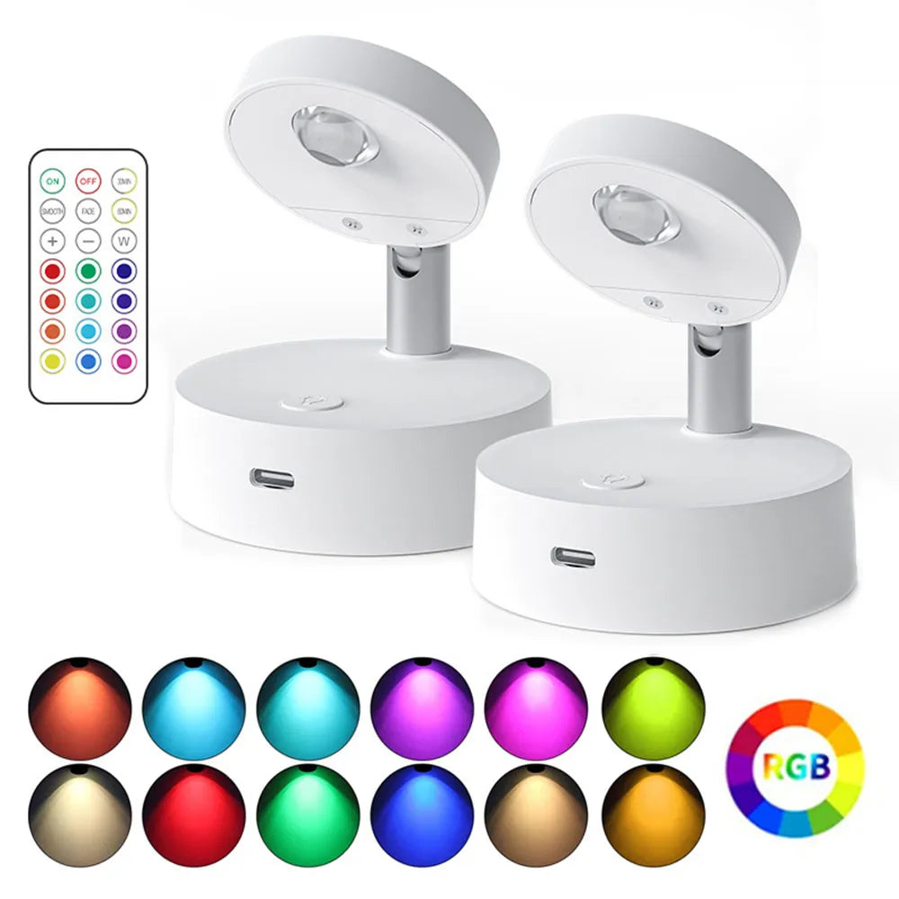 Wireless RGB Remote Spotlight Rechargeable Accent Lights LED Puck Lights Dimmable Timer Wall Lamp Up light Angle Artwork Lighting