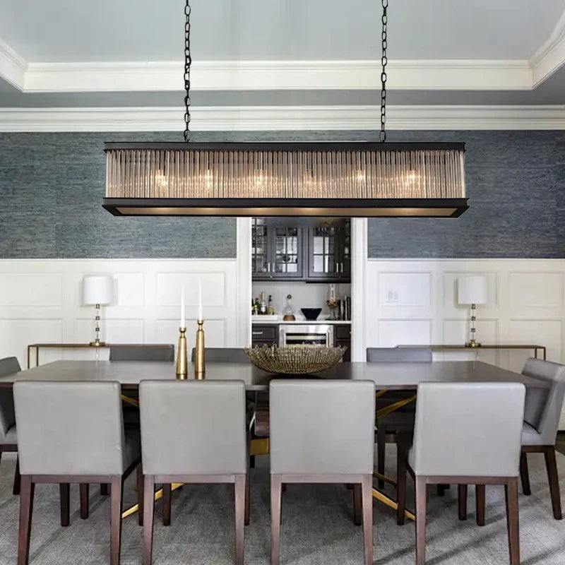 Home-appliance Classic Black Crystal Glass Bar Chandeliers Luxury Rectangle Hanging Lamp for Dining Room Decoration 2025 Lights