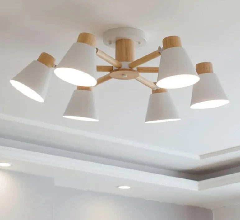 Modern solid wood living room pendant lamp E27 ceiling lamp bedroom ceiling pendant lamp hotel restaurant interior lighting bulb