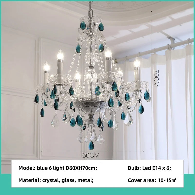 French Green Crystal Candle Chandelier Luxury Romantic Glass E14 Pendant Lights Living Room Art Decor Led Lamparas Bedroom Lamp