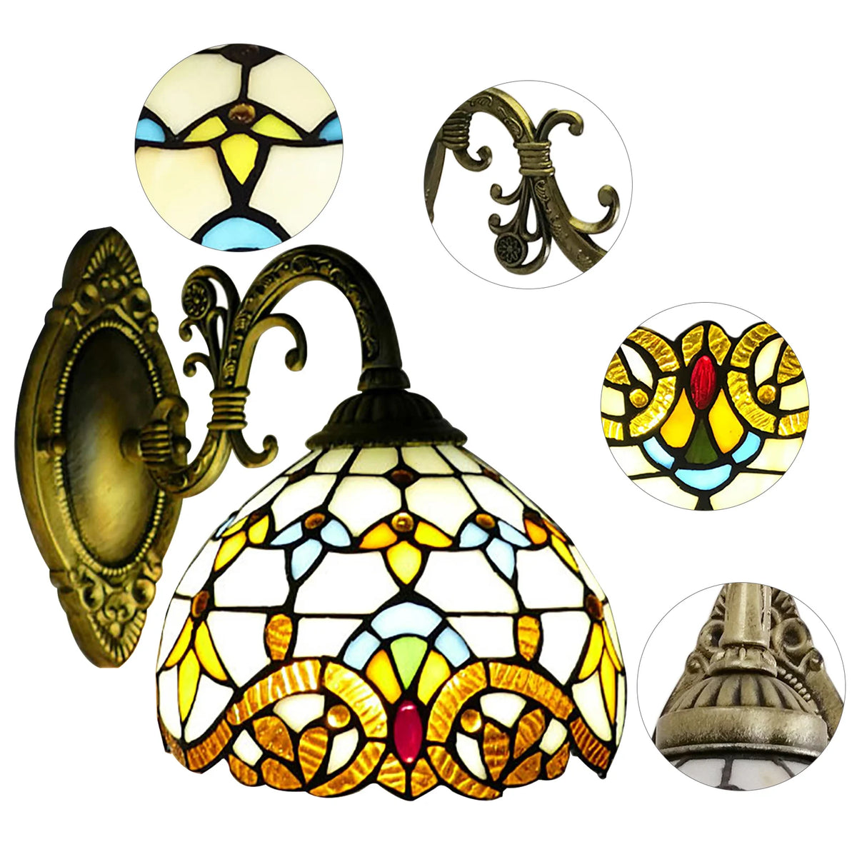 Style Beige Dome Glass Wall Lamp, Victorian Style, For Bedroom, Living Room, Dining Room, Balcony, Loft