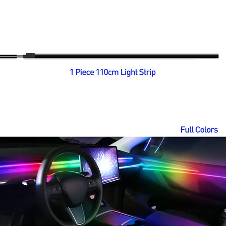 Car's atmosphere with 18 acrylic strips in 64 Colors , controlled by a Bluetooth app.