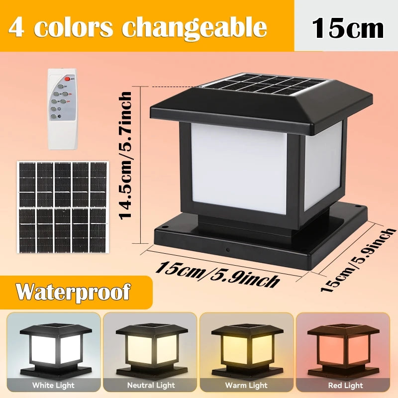 Outdoor LED Solar Pillar Light - Waterproof Dual-Power Fence Post Lamp