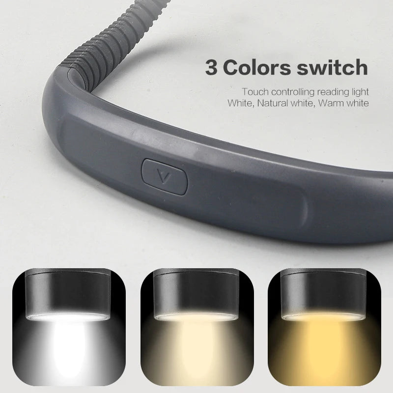LED Neck Reading Light Book Light for Reading in Bed Bendable Arms Rechargeable Perfect for Reading Running Knitting Camping