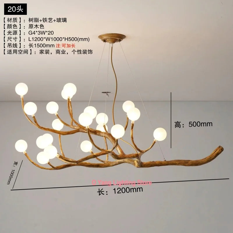 Retro Brown Antique LED Pendant - Art Branch Light with Frosted Lampshades