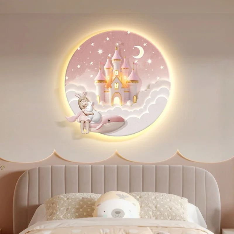 Children's Room Decoration Painting Wall Lamp Girls' Room Hanging Painting New Creative Cartoon Castle Lamp Painting bedroom LED