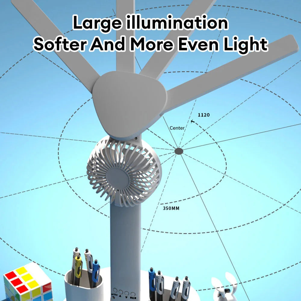 3in1 Multifunction Table Lamp LED Four-headed Folding With Fan Calendar Clock USB Rechargeable Desk light 3 color Reading Lamp