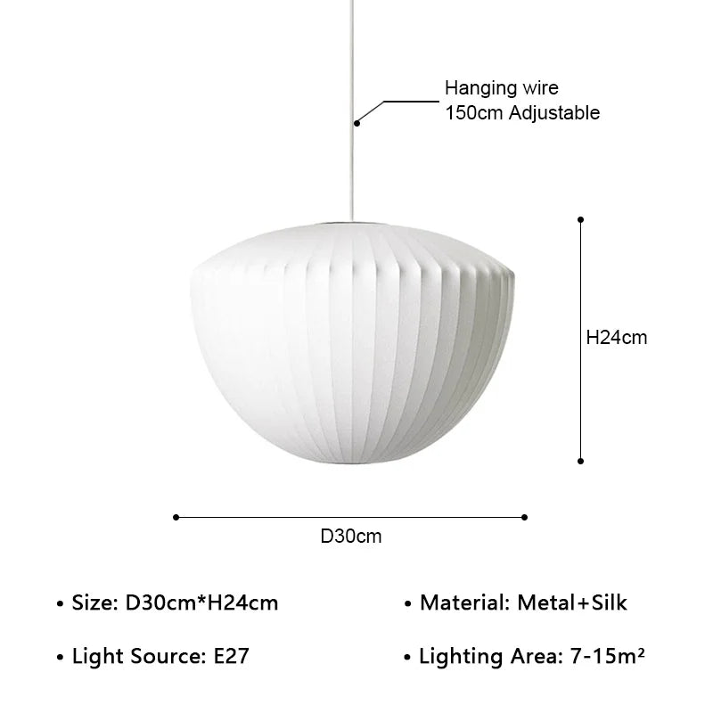 Japanese Wabi-Sabi White Silk E27 Pendant Light - Nordic Art Fabric Ceiling Chandelier Lamp Fixture for Living Room, Dining Room & Bedroom