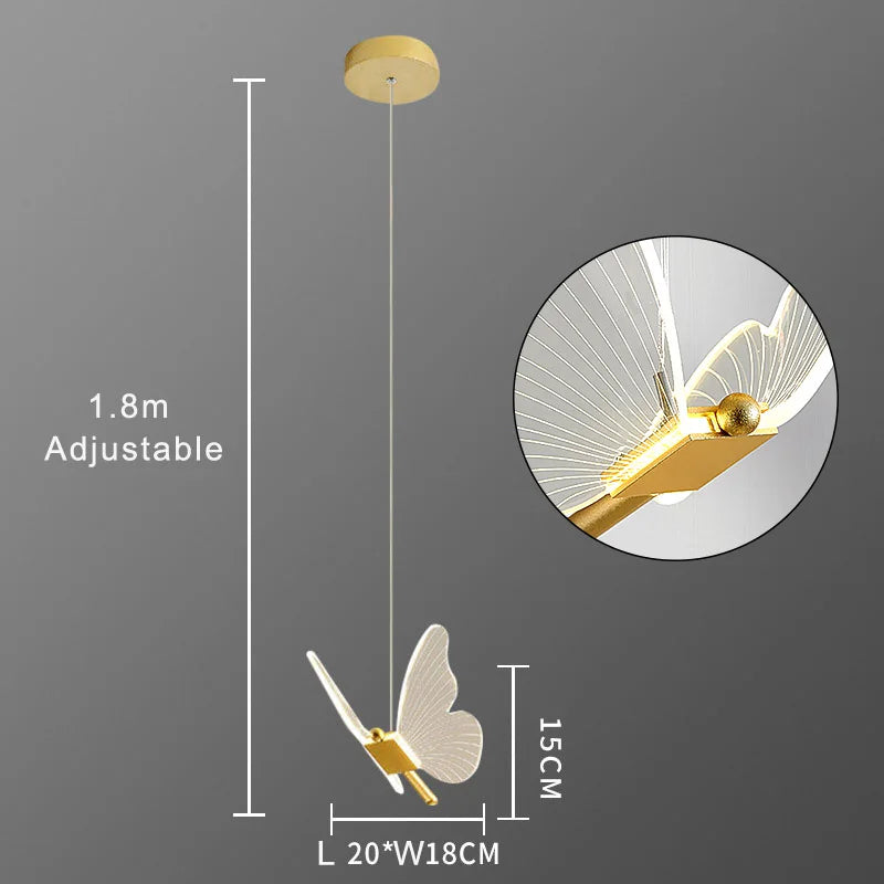 Butterfly Acrylic LED Pendant Chandelier Bedroom Bedside Background Hanging Ceiling Light Fixture