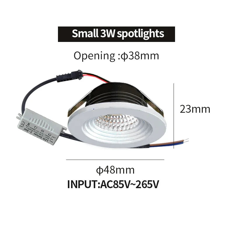 Recessed mini Spotlight 3w LED indoor ceiling light 110v 220 volt Deep anti-glare small downlight  with driver set