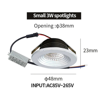 Recessed mini Spotlight 3w LED indoor ceiling light 110v 220 volt Deep anti-glare small downlight  with driver set