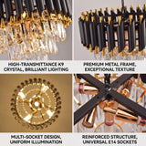 Modern Black and Gold Crystal Chandelier, Adjustable Chain Hanging Ceiling Light Fixture - dining room/living room/bedroom/foyer