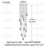 Modern Luxury Crystal Chandelier Hanging Staircas Water Droplet Pendent Lamp Villa Living Room Ceiling Light Attic Pendant Light