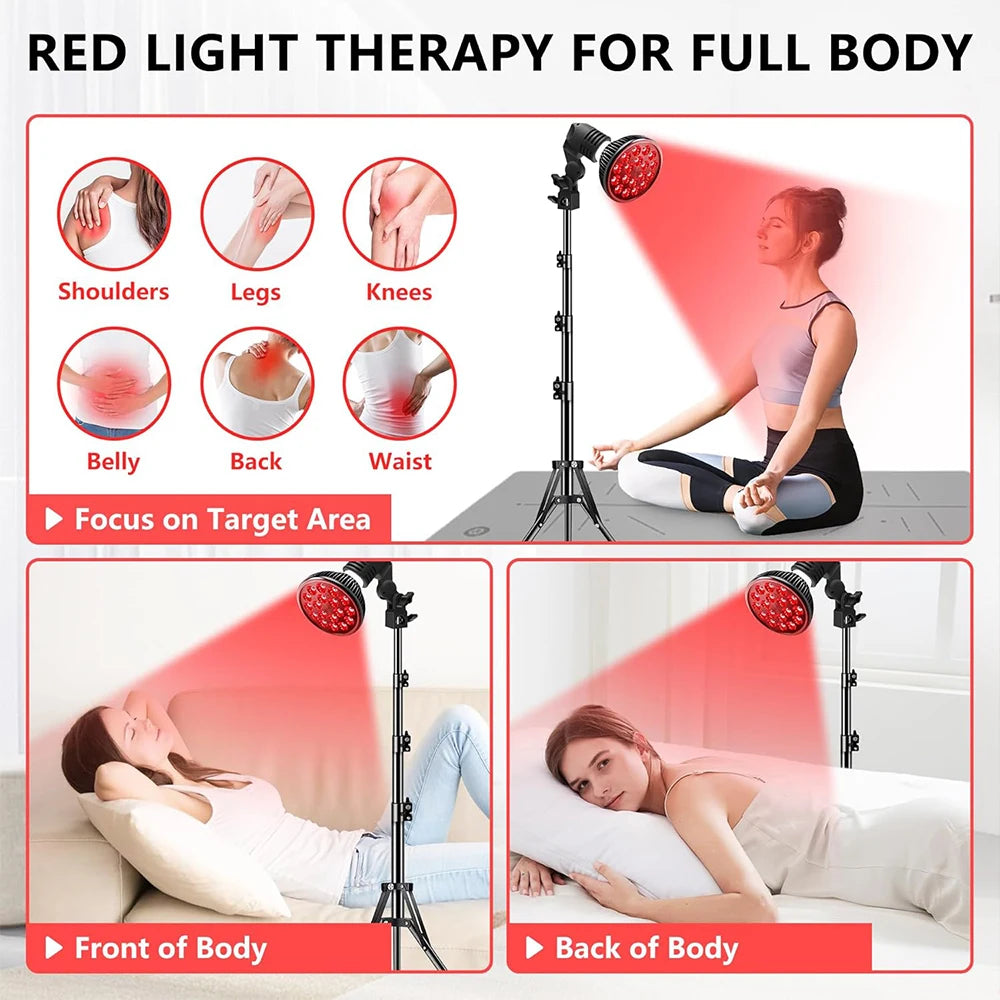 E27 LED Red 54W Light Therapy Lamp 660nm&850nm Infrared Bulb with Floor Stand for Skin Care Pain Relief 360° Adjustable