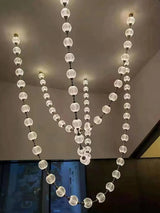 2026 Trendy Pearl Necklace Design LED Dimmable Chandelier Balls Staircase 6 m Long Suspension Luminaire Lampen For Living Room