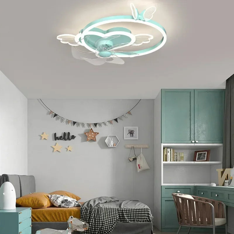 Nordic Ceiling Fan Lamp for Bedroom Kids Room Stylish Decor with Tiny LED Spotlights Ideal for Nursery and Children's