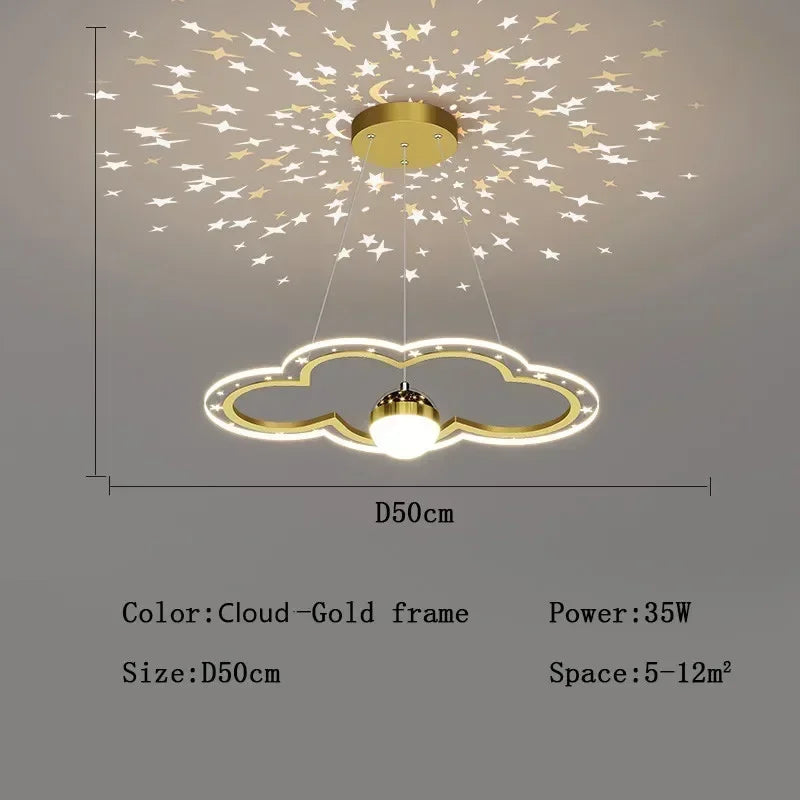 Modern Creative Star Children's Room LED Chandeliers for Bedroom Study Design Ring Lamp Home Decors Cartoon Warm Lighting Fixture