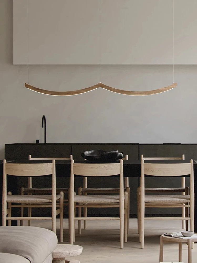 2026 Wood Arch Modern Long Pendant Light - Minimalist LED Dining Table Chandelier