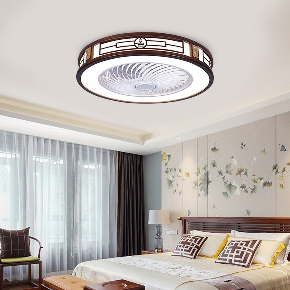 57CM Modern Enclosed Ceiling Fan with Light and Remote Control 3 Light Color 3 Wind Speed Timing Mute Round Chinese Style