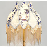 Home French Retro Blue And White Porcelain Floral Lampshade With Pearl Tassel Luxury Desk Lamp Shade Floor Pendant Light