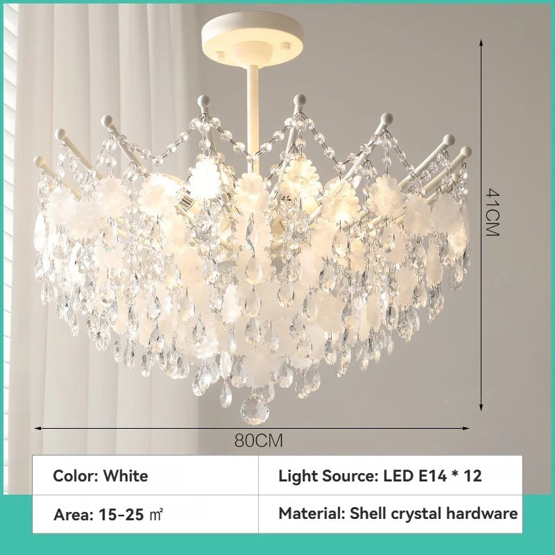 French K9 Crystal Chandelier Luxury Vintage Blue/White Natural Shell Pendant Light for Romantic Villa Living Dining Room Bedroom