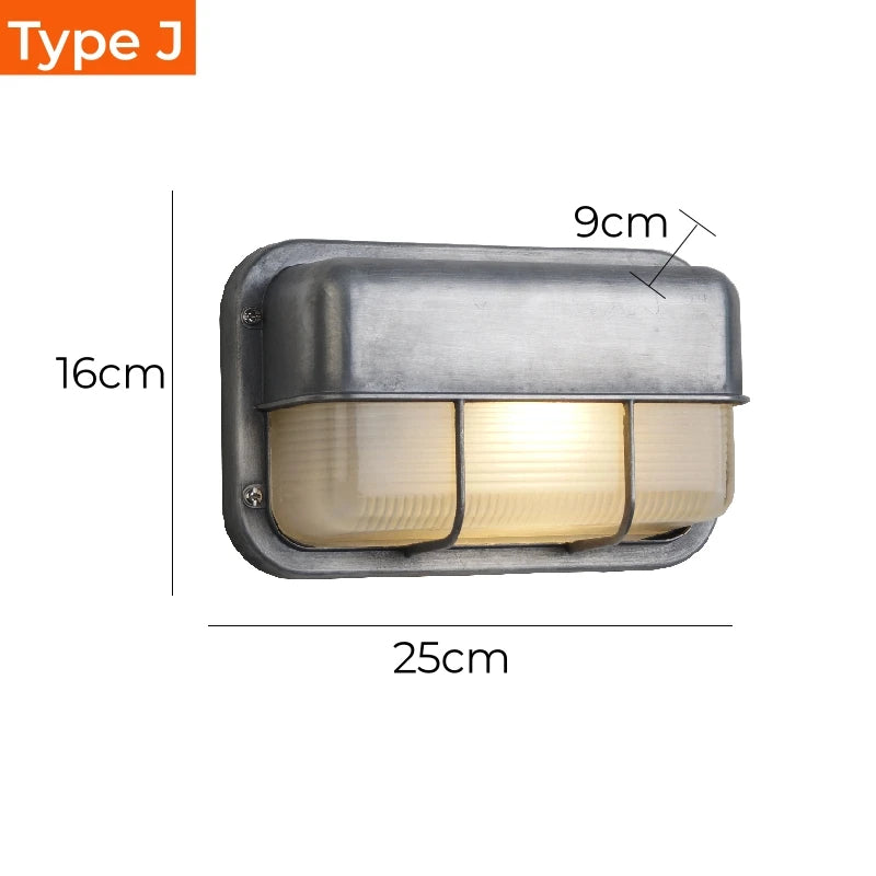 Outdoor Retro LED Wall Lamp E27 Industrial Vintage IP65 Waterproof Glass Ceiling Sconce Bathroom Garden Porch Wall Light Fixture