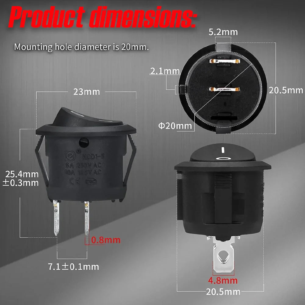 20mm Round Rocker Switch - 12V SPST ON-Off Toggle for Car RV Boat