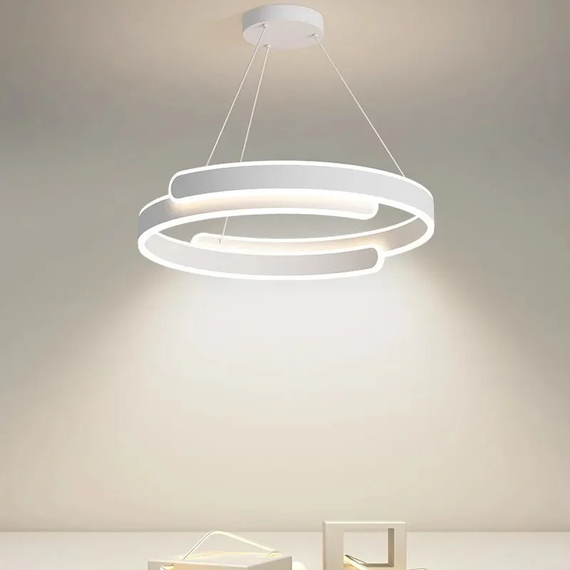 Simple Modern Living Room Pendant Light Creamy Style High-end Atmospheric Bedroom Light LED Nordic Study Circular Ring Lamp