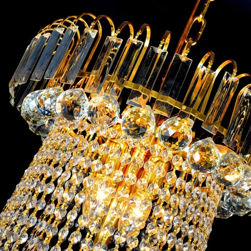 Modern Luxury Crystal Led E14 Pendant Lights Plated Shiny Gold Metal Pendant Lamp Chain Hanging Lamp Deco Indoor Lighting Lamp