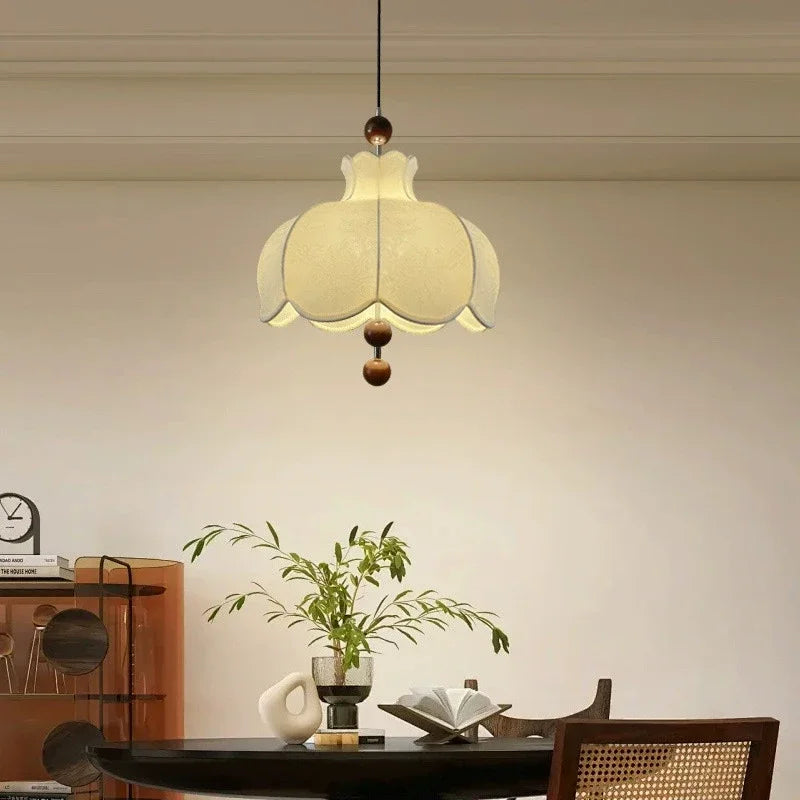 Vintage Fabric Pendant Lamp - Retro Textile Ceiling Hanging Light Chandelier Fixture for Living Room, Dining Room & Home Decor