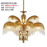 Hand Carving Gold Brass Hanging Pendant Lights Villa Living Room Luxury Crystal Palm Chandelier