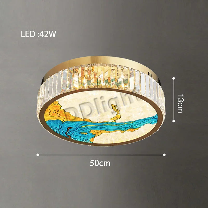 2025 Modern New Enamel Color Chandiler Lustre Crystal Glass Ceiling Light Luxury LED Ring Villa Decor Bedroom Living Dining Room