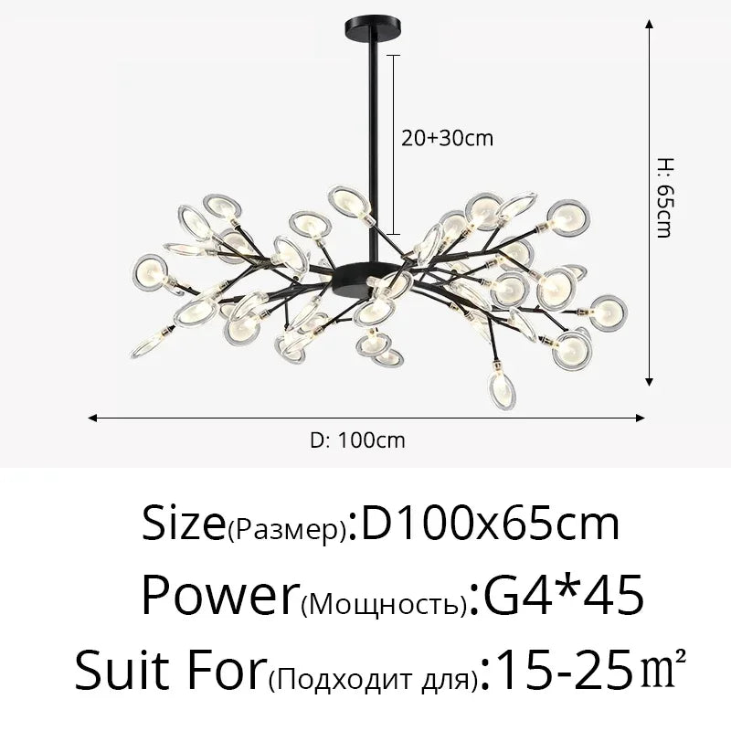 Modern Firefly LED Chandelier Black Gold for Living Room Bedroom Hall Home Decor Indoor Lighting Minimalist Ceiling Pendant Lamp