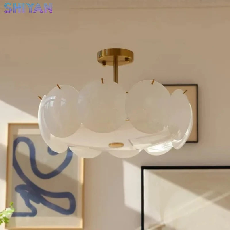 2026 Glass Ceiling Light  Modern Minimalist Cream White Ceiling Chandeliers Living Room Dining Room Bedroom Light Home Decor E14