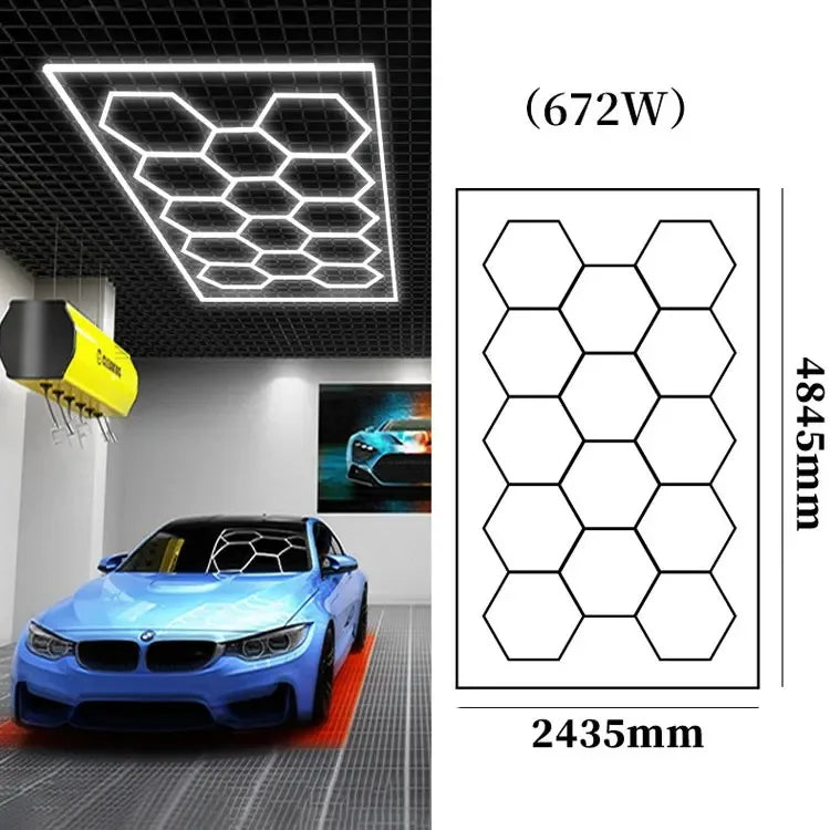 Factory Direct Hexagonal LED Garage Grid Light - Modular Honeycomb Work Lamp System for Car Beauty Shop, Gym & Barber Shop