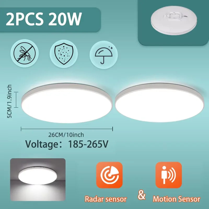 Modern Radar Motion Sensor LED Ceiling Light - 220V Flush Mount Smart Lamp
