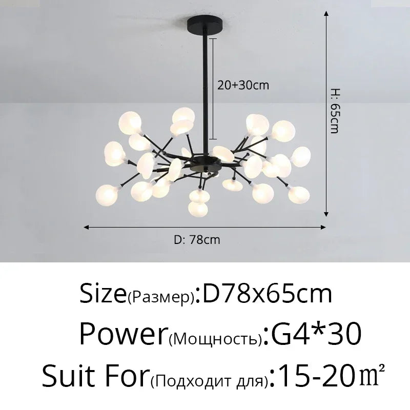 Modern Firefly Black Gold LED Chandelier for Living Room Lustre Bedroom Home Decor Indoor Light Minimalist Ceiling Pendant Lamp